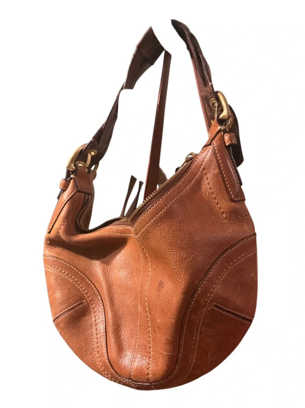 NICE COACH Y2K SOHO TOBACCO WHISKEY PEBBLED LEATHER BRAIDED LARGE HOBO BAG 10042